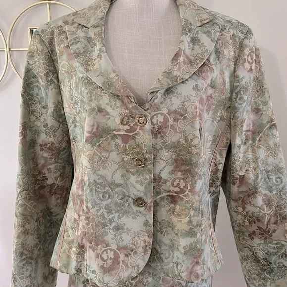 Vintage Larry Levine Signature broquet jacquard Skirt Set suit cotton poly 18 - Picture 3 of 13